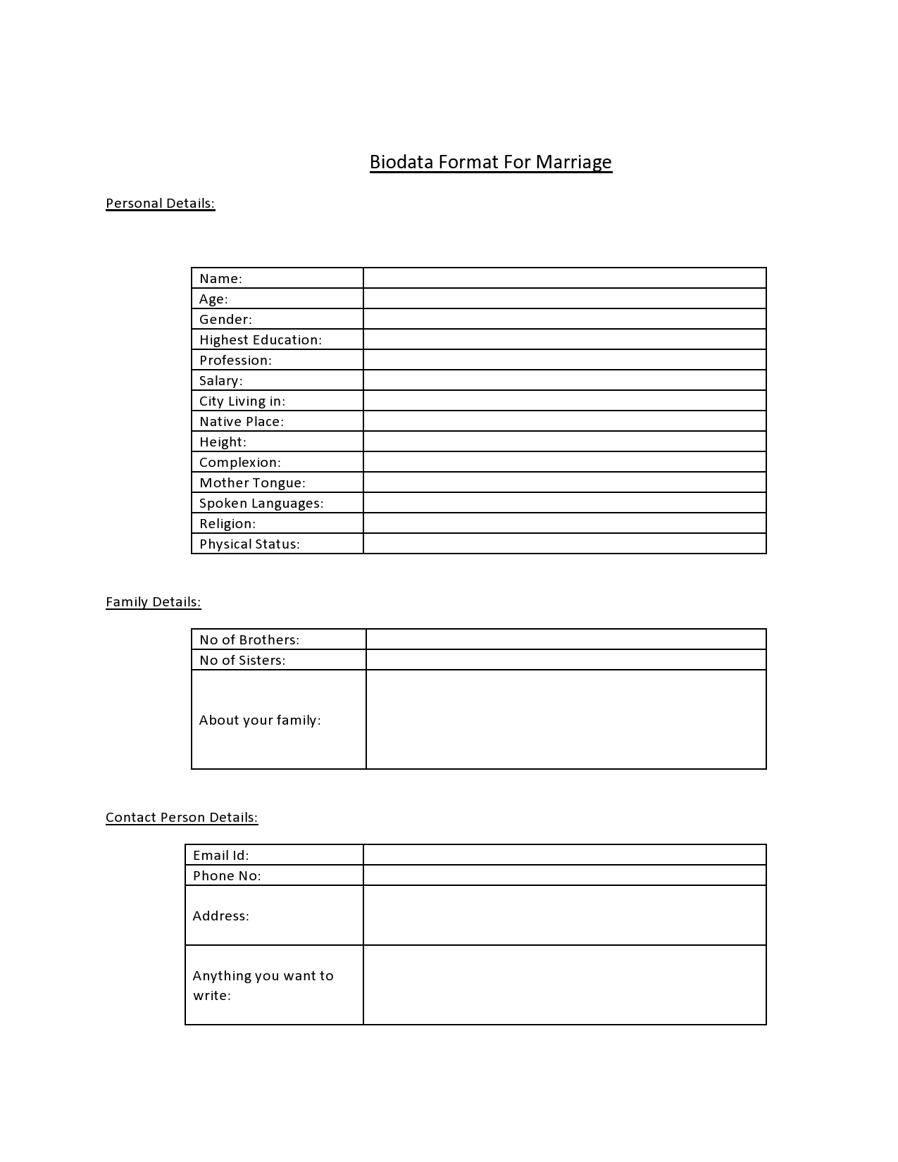 Biodata Format For Marriage