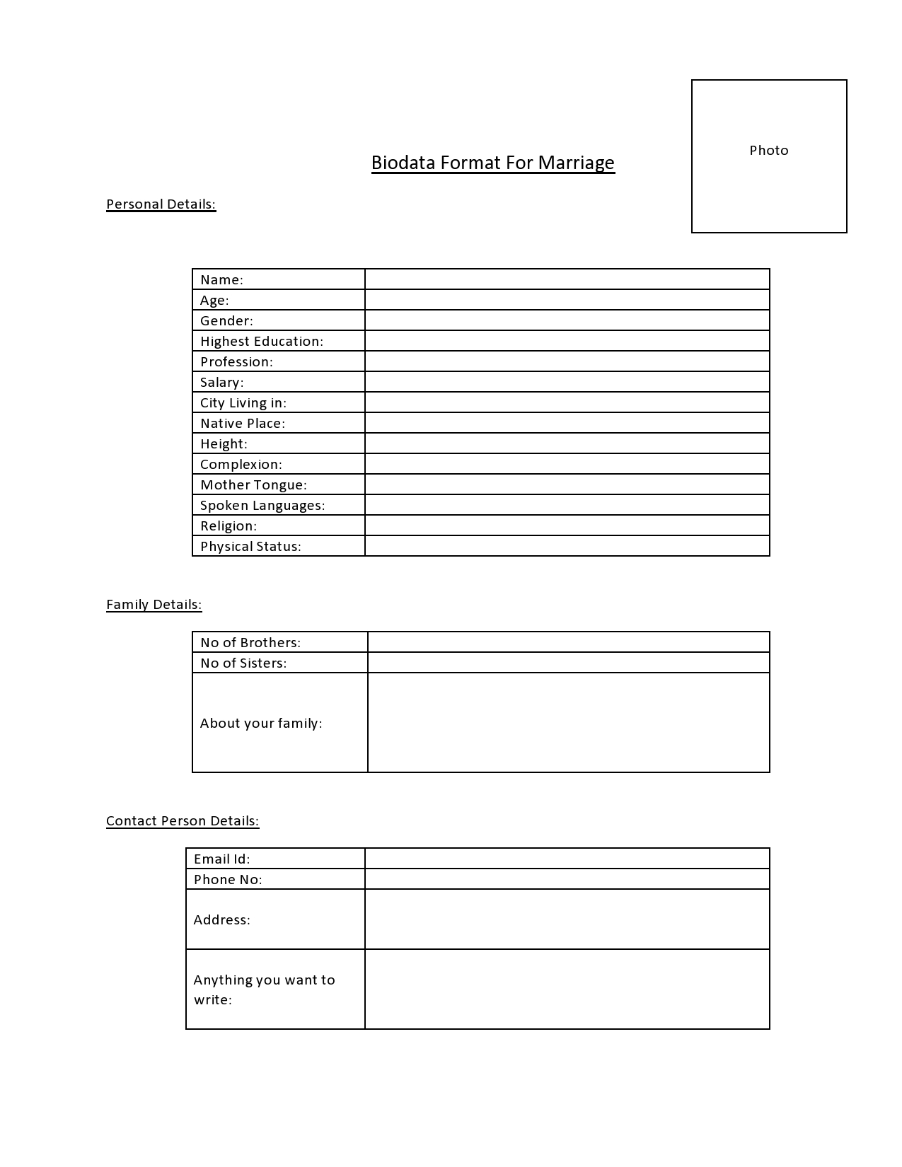 Biodata Format For Marriage